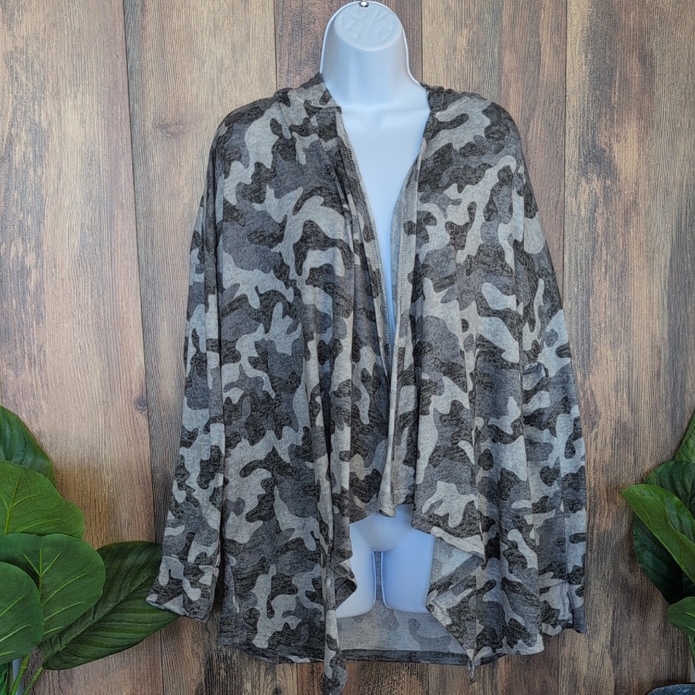 Danskin Gray Camouflage Women's Lightweight Hoodie Cardigan XL      224C